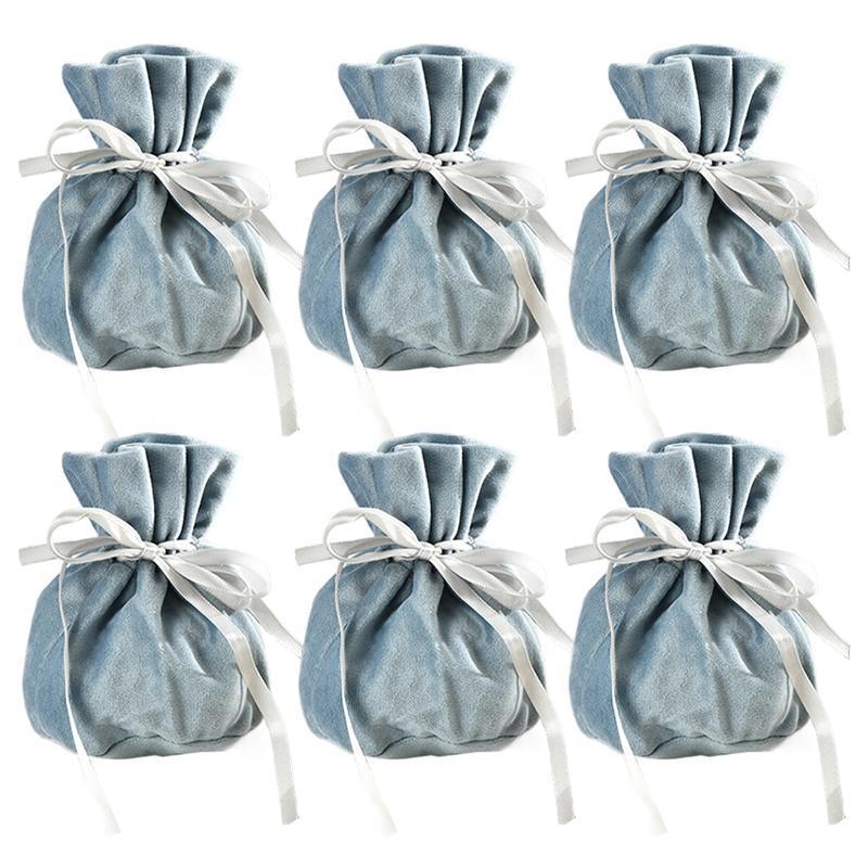 6PCS Velvet Cloth Drawstring Bags Gift Bag Jewelry Ring Pouch Earring Favor - Wine Red-6PCS