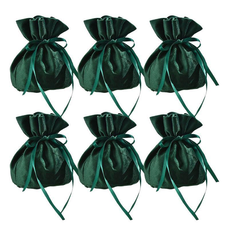 6PCS Velvet Cloth Drawstring Bags Gift Bag Jewelry Ring Pouch Earring Favor - Wine Red-6PCS
