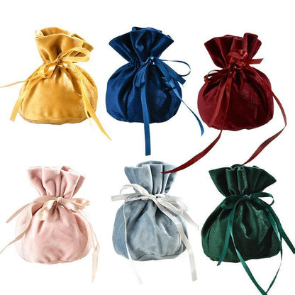 6PCS Velvet Cloth Drawstring Bags Gift Bag Jewelry Ring Pouch Earring Favor - Yellow-6PCS