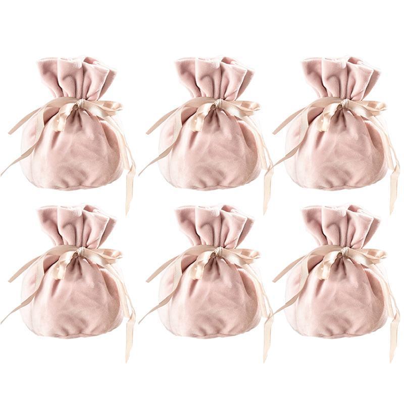 6PCS Velvet Cloth Drawstring Bags Gift Bag Jewelry Ring Pouch Earring Favor - Yellow-6PCS