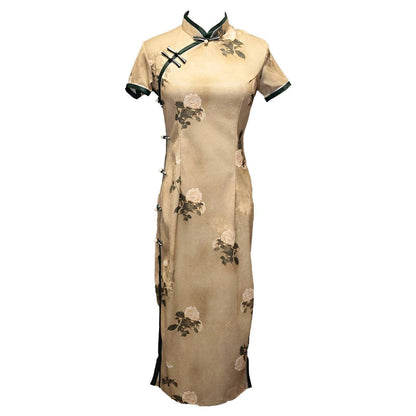 Retro Chinese Style Yellow Jacquard Cheongsam Short Sleeve Improved Young Style - XXL