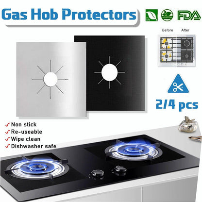 4 Pcs Reusable Stove Clean Mat Reusable Gas Oil Protector Liner Burner Cover Au - 4 PCS Silver
