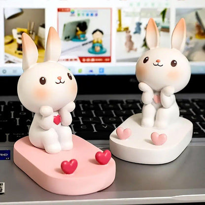Cartoon Rabbit Phone Holder Desktop Stand Cute Mobile Phone Stand for Office - White