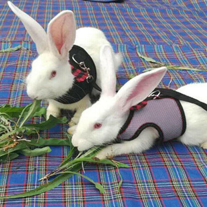 Rabbit Vest Harness Leash Lead Small Animal Pet Mesh Hamster Bunny Traction Rope L - Black