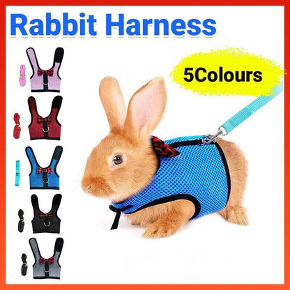 Rabbit Vest Harness Leash Lead Small Animal Pet Mesh Hamster Bunny Traction Rope M - Black