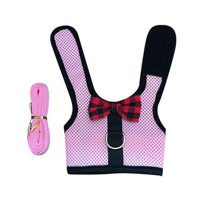 Rabbit Vest Harness Leash Lead Small Animal Pet Mesh Hamster Bunny Traction Rope L - Pink