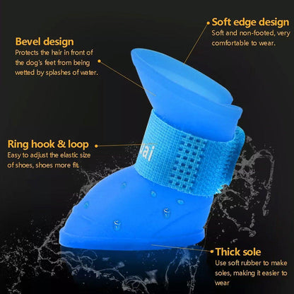 4pcs Cartoon Boots Pet Rain Shoes Waterproof Non-Slip Wear-Resistant Dog Shoes - Black - S