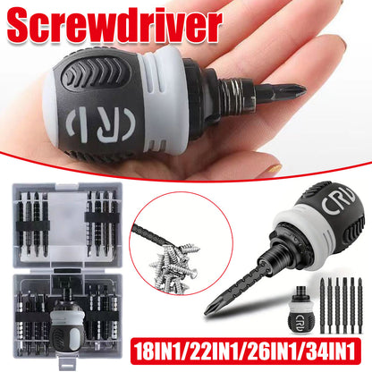 Ratchet Screwdriver Set with Sleeve Dual Head Screwdriver Expansion Cross Bits - 18-in-1