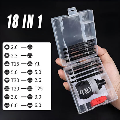 Ratchet Screwdriver Set with Sleeve Dual Head Screwdriver Expansion Cross Bits - 18-in-1
