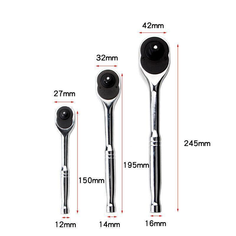 1/4" 3/8" 1/2" Quick Release Ratchet Wrench Handle - Heavy Duty - 14*195*32MM
