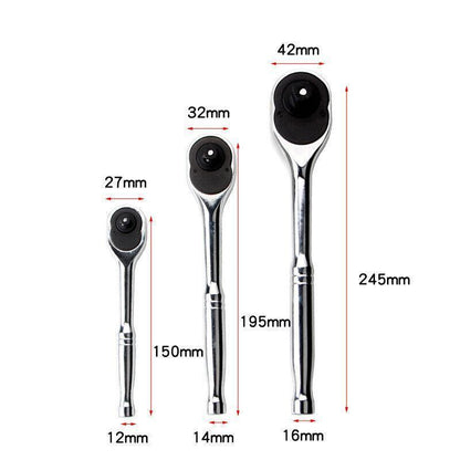 1/4" 3/8" 1/2" Quick Release Ratchet Wrench Handle - Heavy Duty - 14*195*32MM
