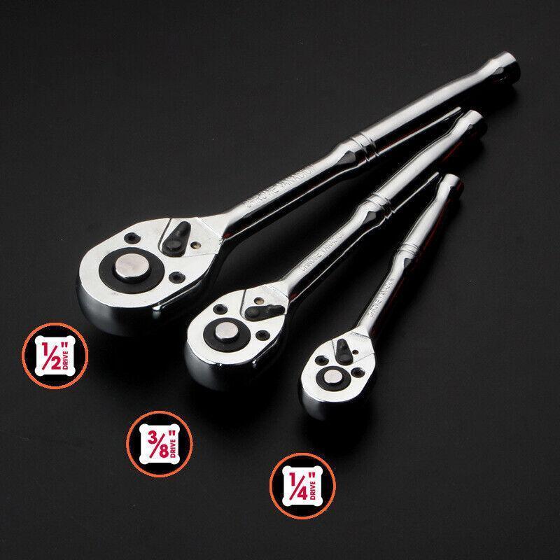 1/4" 3/8" 1/2" Quick Release Ratchet Wrench Handle - Heavy Duty - 14*195*32MM