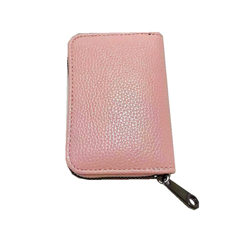 Compact Zipper Organ Card Cover Holder Wallet ID Bag Short Coin Purse Pockets - Rose Red