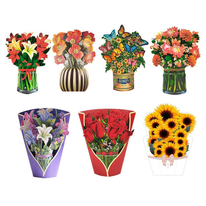 New Style 3D Pop Up Cards Paper Flower Bouquet Greeting Card for All Occasions - Red Rose