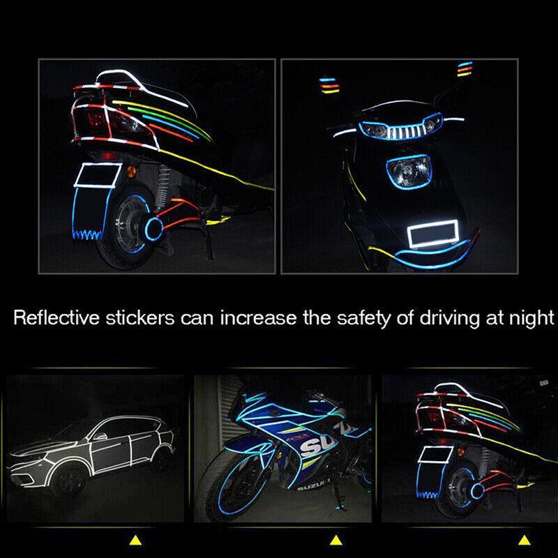8m Reflective Tape for Bikes Cars Motorcycles Waterproof High Visibility Strip - Colourful