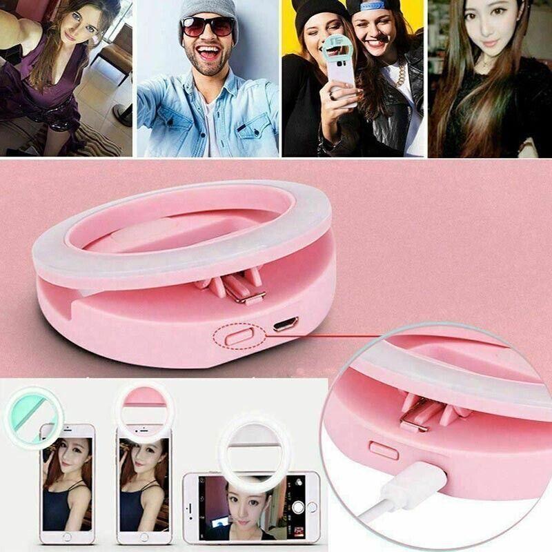 3 Modes Selfie Led Ring Fill Light Camera Rechargeable For Iphone Android Phone - Blue