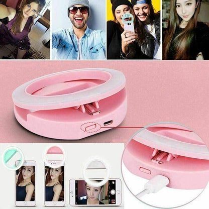 3 Modes Selfie Led Ring Fill Light Camera Rechargeable For Iphone Android Phone - Pink