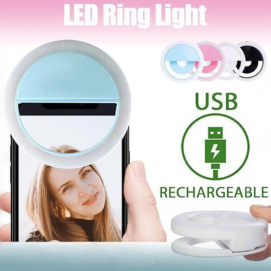 3 Modes Selfie Led Ring Fill Light Camera Rechargeable For Iphone Android Phone - White