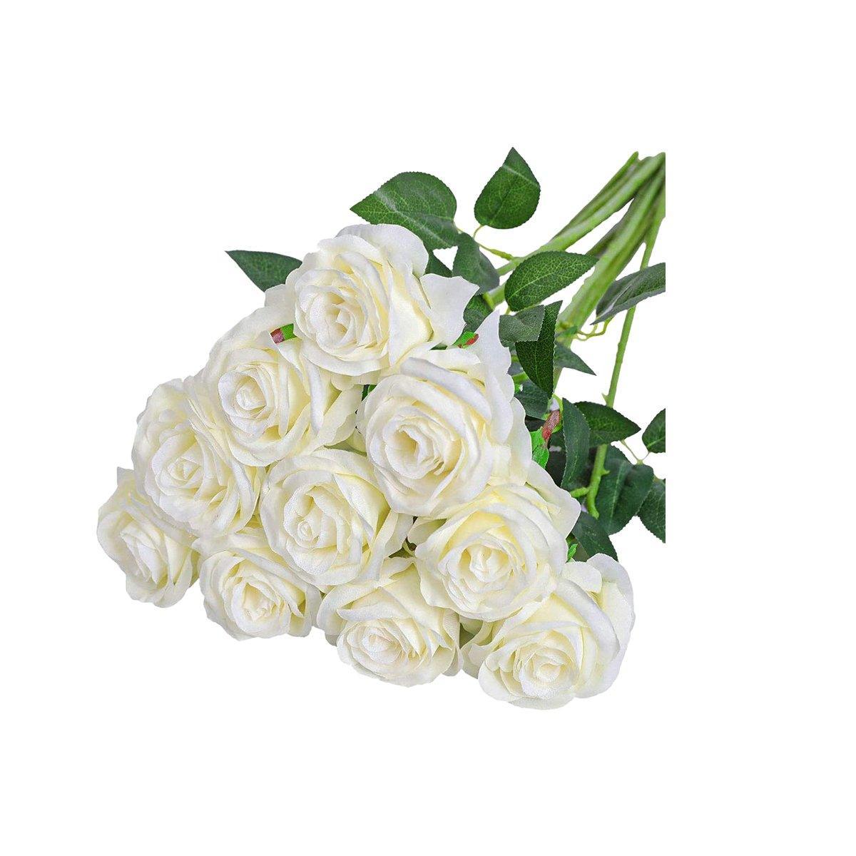 10pcs Artificial Silk Simulation Rose Flowers - Wedding Party Home Decorations - Silver