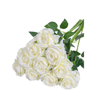 10pcs Artificial Silk Simulation Rose Flowers - Wedding Party Home Decorations - Silver