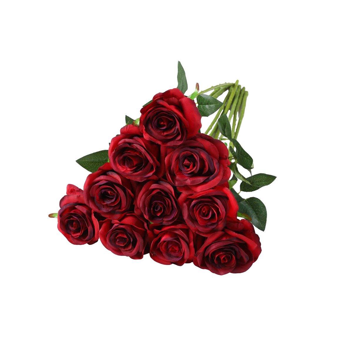 10pcs Artificial Silk Simulation Rose Flowers - Wedding Party Home Decorations - Silver