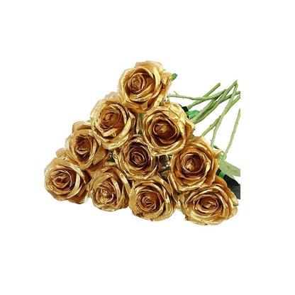 10pcs Artificial Silk Simulation Rose Flowers - Wedding Party Home Decorations - Silver