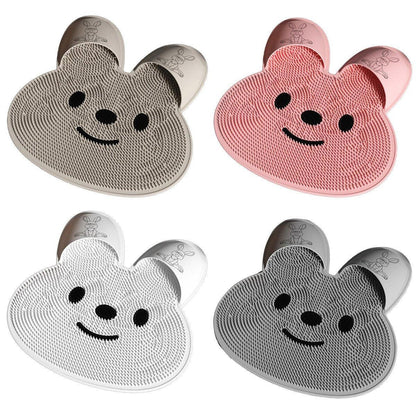 Silicone Foot Scrubber Rabbit Tub Mat Suction Cup Exfoliating Brush Cleaning Mat - Pink