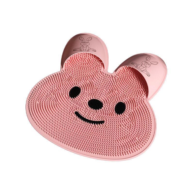 Silicone Foot Scrubber Rabbit Tub Mat Suction Cup Exfoliating Brush Cleaning Mat - White