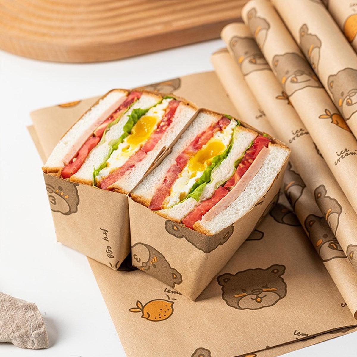 100pcs Sandwich Wrappers Oil Blotting Coated Paper Air Fryer Baking Parchment - Lemon Bear