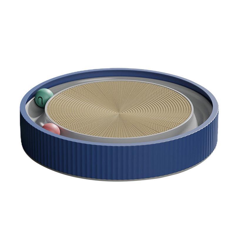Cat Scratcher Lounge Bed Toy 40cm Round Foldable Cardboard Pad with Ball Track - White