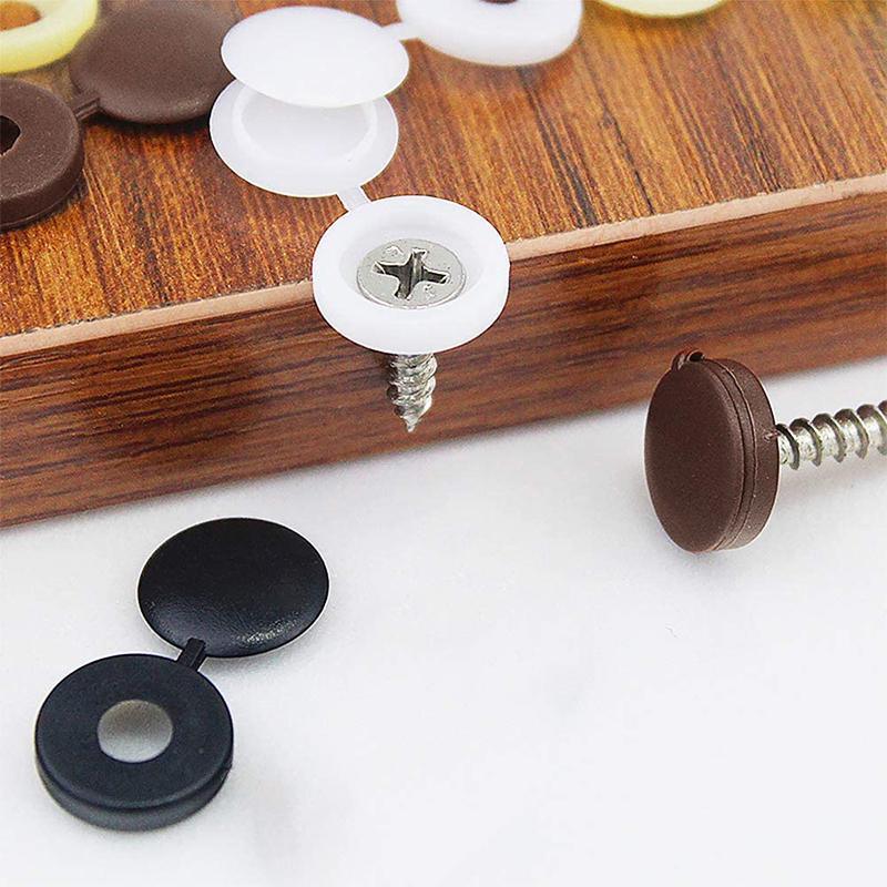 100/200X Plastic Screw Cover Caps Holes Cams Furniture Kitchen Button Nuts Bolts - Black