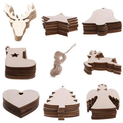 Wooden Christmas Hanging Ornament for Tree DIY Craft Decoration 10pcs - Heart