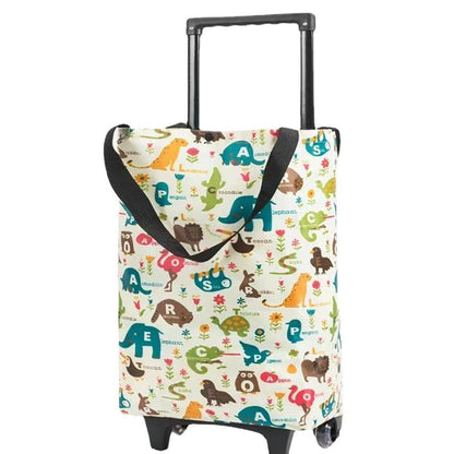 Lightweight Folding Shopping Cart Trolley with Wheels Retractable Tote Bag - White-Small