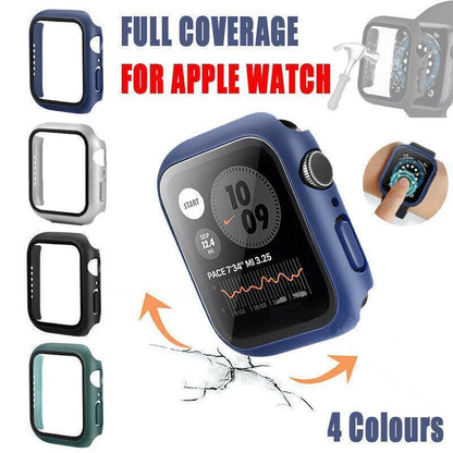 For Apple Watch iWatch Series SE 6 5 4 3 2 1 Case Full Glass Cover 40mm - Silver