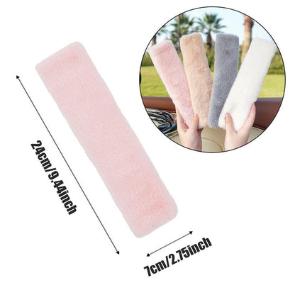 Winter Plush Shoulder Strap Cover Neck Cushion Pad for Comfortable Car Travel 2PCS - Milk Tea