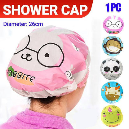 Reusable Women Girls Hair Wrap Waterproof Shower Bath Shower Cap Hat - Rabbit