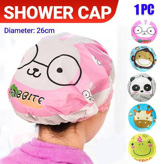 Reusable Women Girls Hair Wrap Waterproof Shower Bath Shower Cap Hat - Rabbit