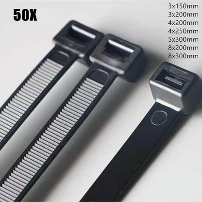 50X Cable Ties Zip Ties Nylon Uv Stabilised Black Cable Tie - 4.8*300mm
