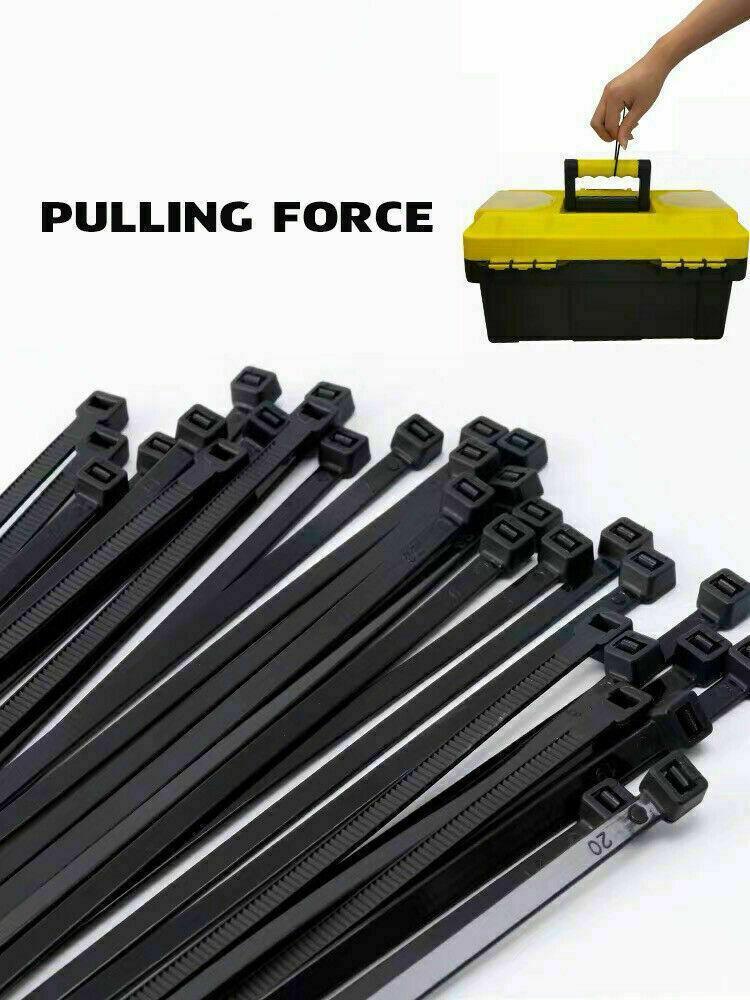 50X Cable Ties Zip Ties Nylon Uv Stabilised Black Cable Tie - 7.2*400mm
