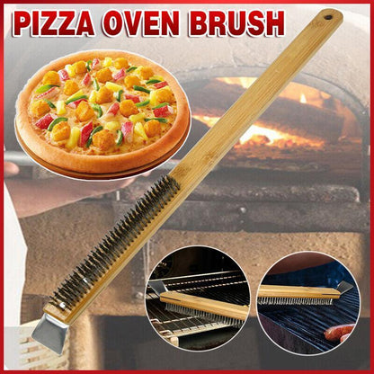 Long Handle Pizza Oven Brush Steel Wire BBQ Grill Cleaner with Scraper 57.5cm