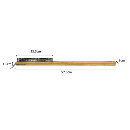 Long Handle Pizza Oven Brush Steel Wire BBQ Grill Cleaner with Scraper 57.5cm