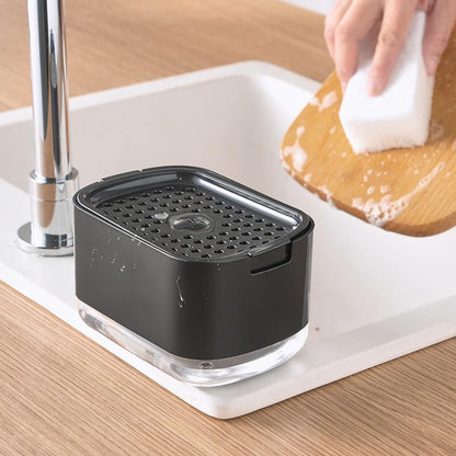 2in1 Soap Dispenser Pump Sponge Holder Countertop Dishwashing Liquid Container - Black