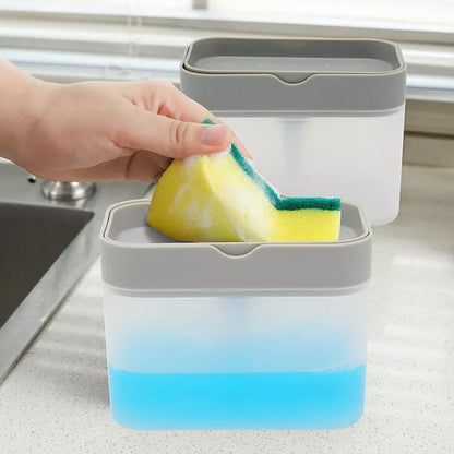 2 In 1 Soap Pump Dispenser Sponge Holder Dish Washing Liquid Container Kitchen - Grey