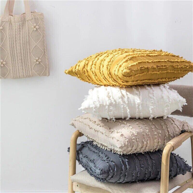 Boho Tassel Fringe Striped Cushion Cover Soft Home Decor Sofa Throw Pillow Case - Red