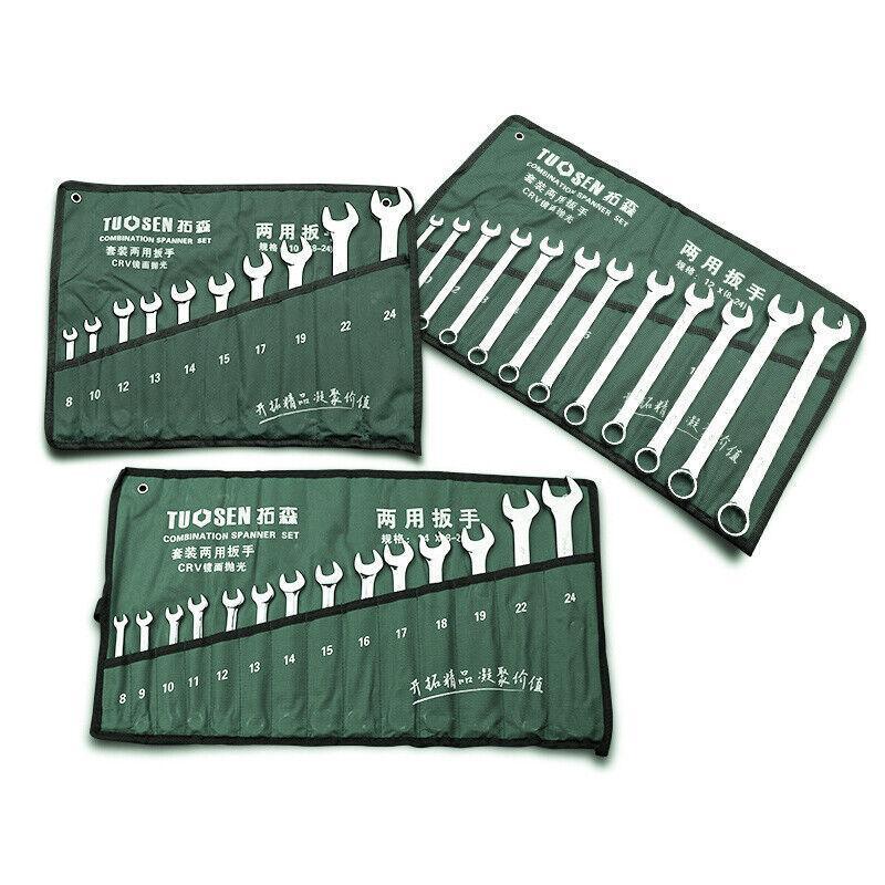 14 Piece Metric Combination Spanner Set with Roll Bag 8mm to 24mm Heavy Duty