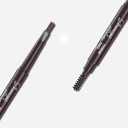 Eyebrow Pencil Dual-Ended Waterproof Retractable Slant Eye Makeup Cosmetic Tool - Black