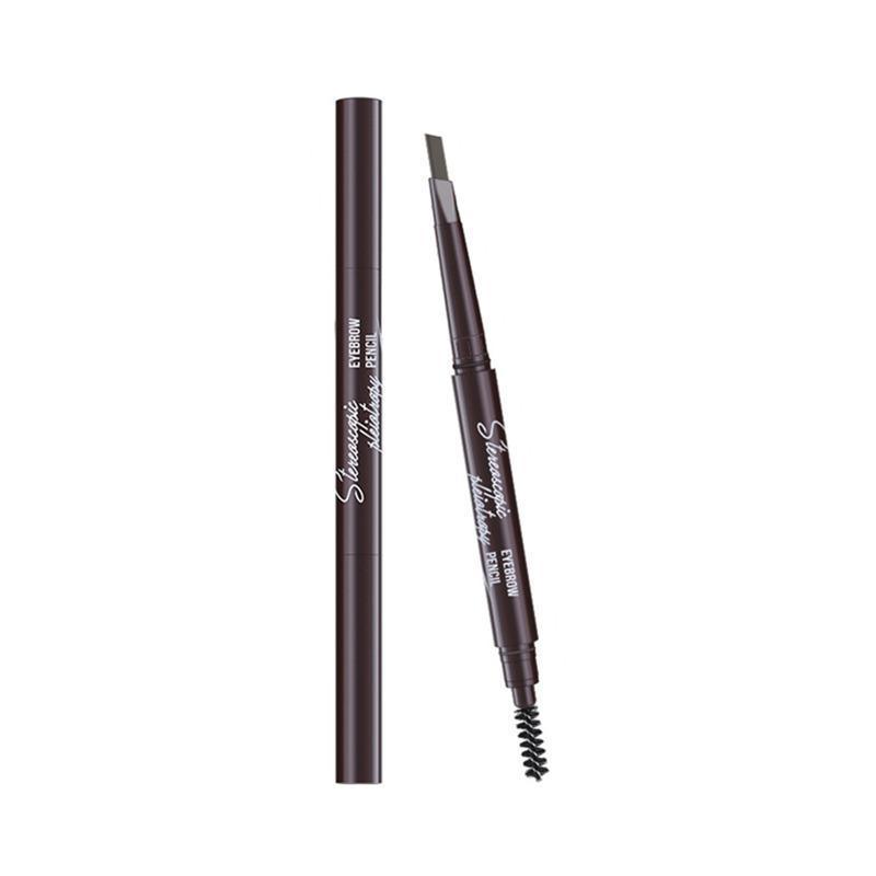 Eyebrow Pencil Dual-Ended Waterproof Retractable Slant Eye Makeup Cosmetic Tool - Black