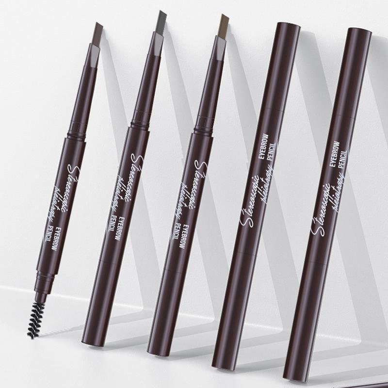 Eyebrow Pencil Dual-Ended Waterproof Retractable Slant Eye Makeup Cosmetic Tool - Light Brown