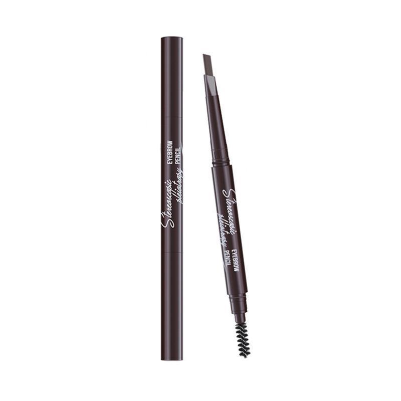 Eyebrow Pencil Dual-Ended Waterproof Retractable Slant Eye Makeup Cosmetic Tool - Light Brown