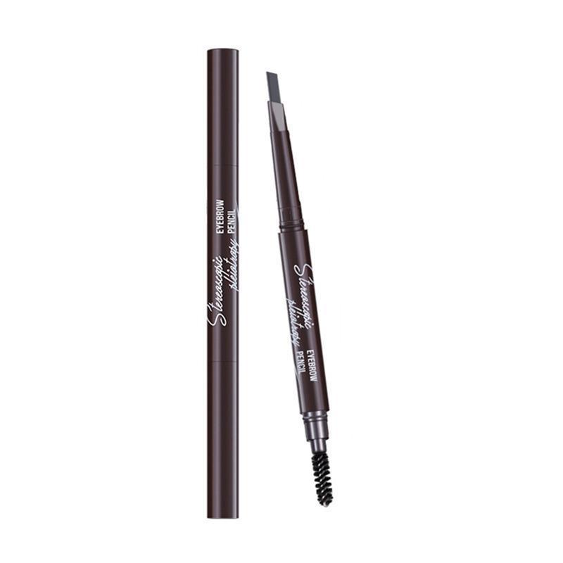Eyebrow Pencil Dual-Ended Waterproof Retractable Slant Eye Makeup Cosmetic Tool - Dark Brown